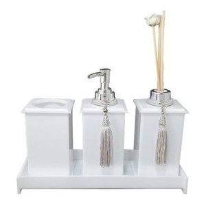 Kit Potes Em Acrílico Para Banheiro 4 Pçs Luxo K15br4 Branco