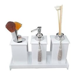 Kit Potes Em Acrílico Para Banheiro 4 Pçs Luxo K15br4 Branco - 2