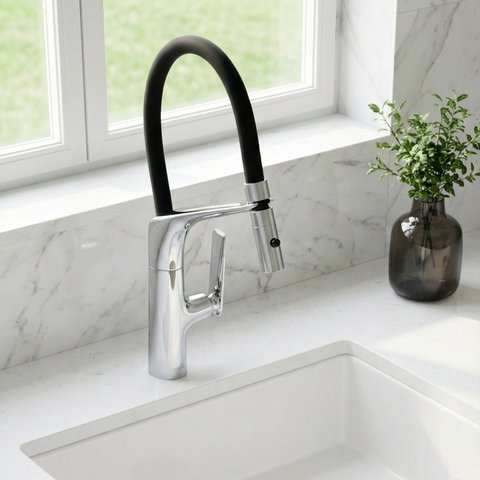 Misturador Monocomando para Cozinha Elara | Cromado E-plating | Alto Padrão | Bica 360° | Hausbaak