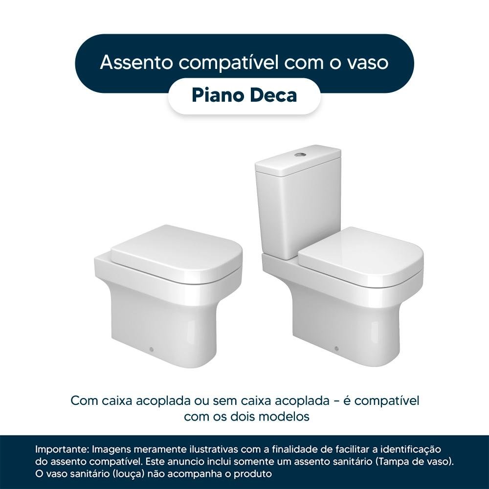 Tampa de Vaso Poliéster Antibactéria Fechamento Lento Piano Branco para Louça Deca Ferragem - 2