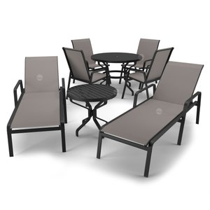 Kit Espreguiçadeira Cadeira Mesa Alumínio Preto Tela Fendi