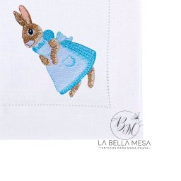Guardanapo Linho Ponto Ajour Bordado Coelha Azul 50x50 cm - 4