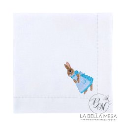 Guardanapo Linho Ponto Ajour Bordado Coelha Azul 50x50 cm - 3