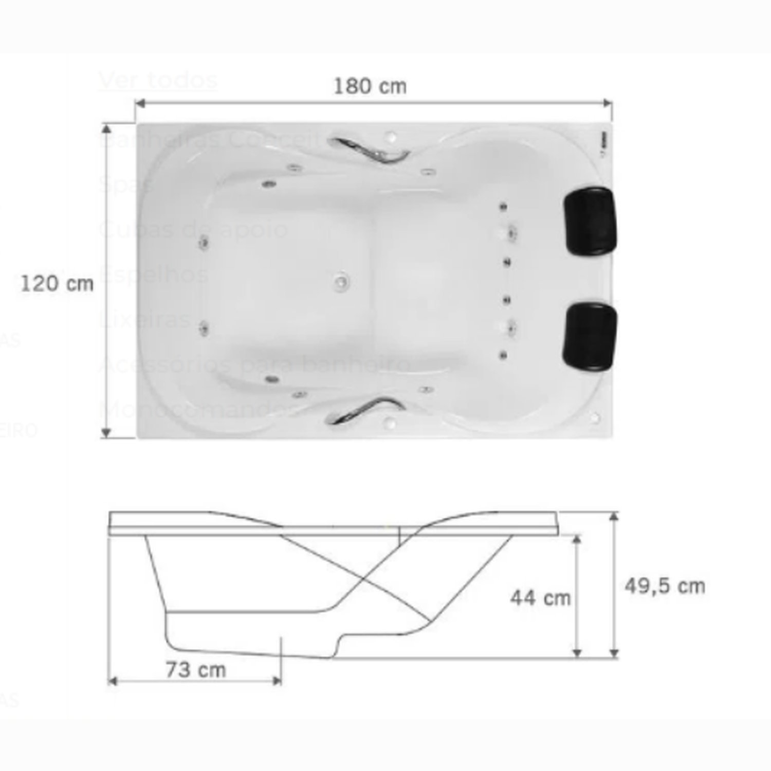 Banheira de Hidromassagem Due Maggiore em Gel Coat Gran Luxo 180cm - sem Aquecedor - Volume Ideal 22 - 220V - 3