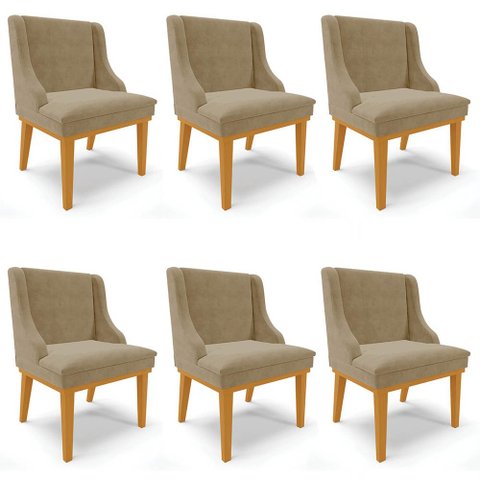 Kit 6 Cadeiras Estofadas para Sala de Jantar Base Fixa de Madeira Castanho Lia Suede Marrom RT - Ibi
