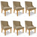 Ver imagem 1 de Kit 6 Cadeiras Estofadas para Sala de Jantar Base Fixa de Madeira Castanho Lia Suede Marrom RT - Ibi