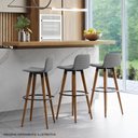 Ver imagem 2 de Banqueta Alta Luxo Versatil Aço Preto Linho Cinza Base Carvalho