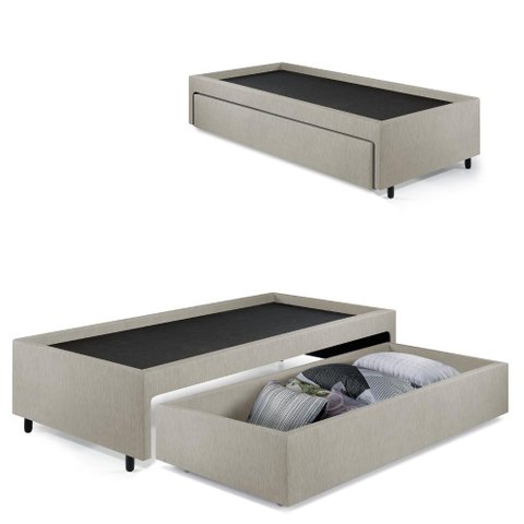 Base Box Cama Solteirão com Gaveta Sapateira para Colchão 96x203cm Courino Linho