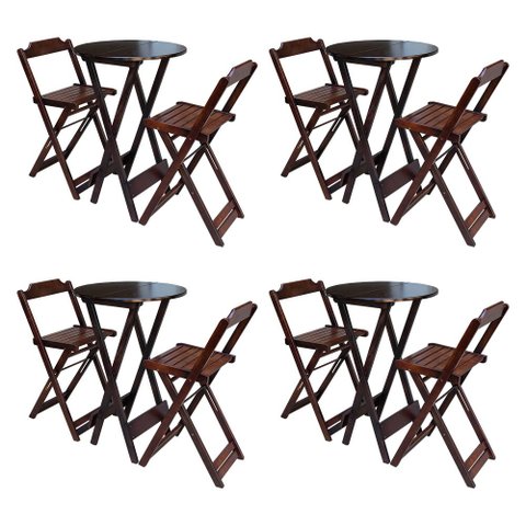 Kit 4 Jogos de Mesa Bistrô de Madeira com 2 Cadeiras Dobrável Ideal para Bar e Restaurante Imbuia