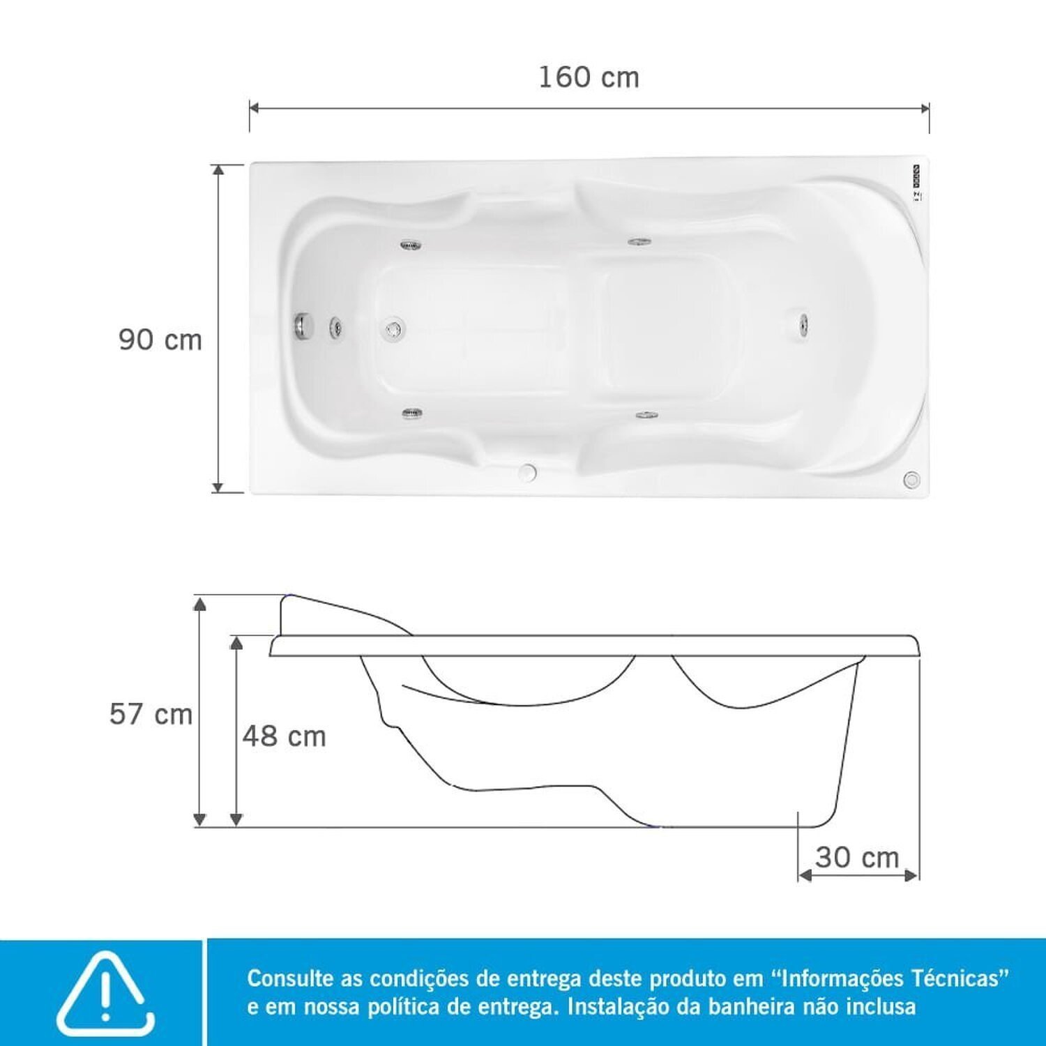 Banheira de Hidromassagem Serenade em Gel Coat Luxo 160 Cm - sem Aquecedor - Volume Ideal 180 Litros - 110V - 3
