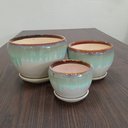 Ver imagem 6 de Cachepô Vaso Planta Decorativo Cerâmica Azul 3 Peças