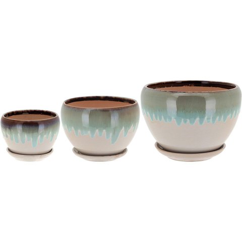 Cachepô Vaso Planta Decorativo Cerâmica Azul 3 Peças