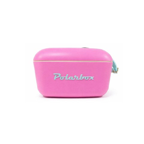 Bolsa Térmica Cooler Retrô com Alça em Couro 12 Litros - Rosa Chiclete Alça Verde