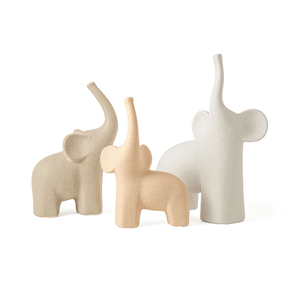 Kit esculturas elefantes  em cerâmica - 3 peças MART