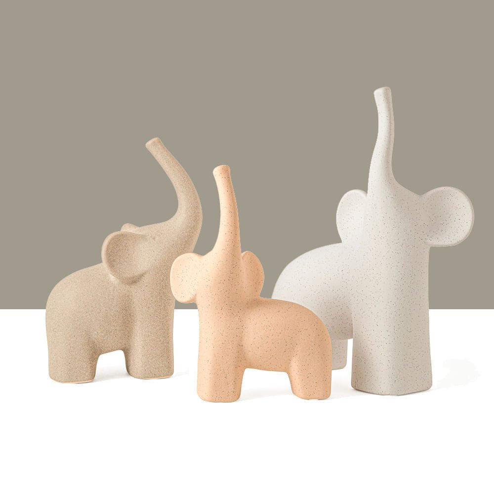 Kit esculturas elefantes  em cerâmica - 3 peças MART - 2