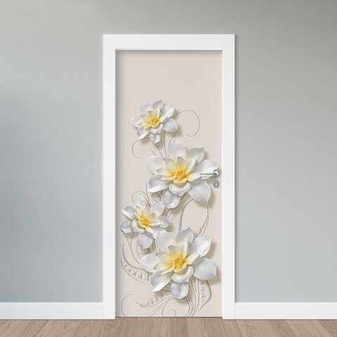 Adesivo de Porta - Flores Branca 2