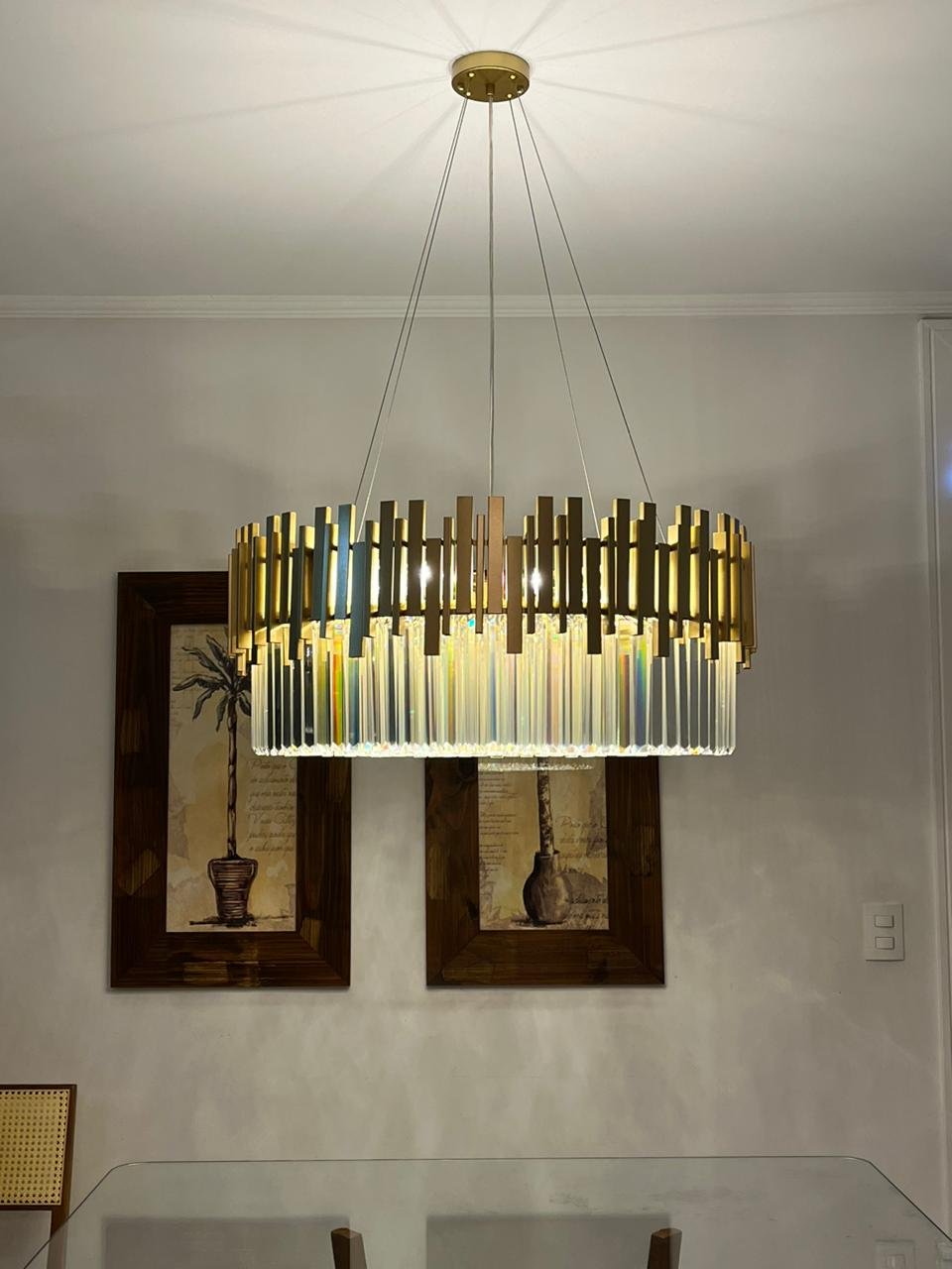 Lustre Pendente Moderno Redondo Dourado Cristal 8 Lâmpadas