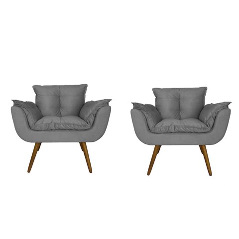 Jogo 2 Poltronas Decorativa Estofada Para Consultório Opala Suede Cinza - LM DECOR