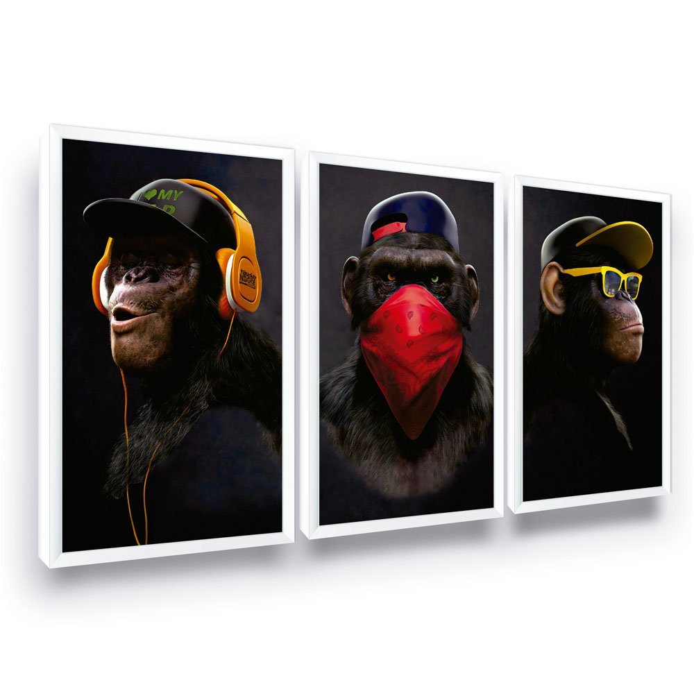 Quadro Decorativo Os 3 Macacos Gangster Moldura Grande