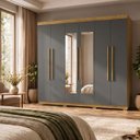 Ver imagem 1 de Guarda Roupa Casal Roupeiro 6 Portas 2 Gav Espelho Quarto Nature Alasca
