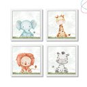 Ver imagem 4 de Kit 4 Quadros Decorativos Safari Aquarela Baby Moldura Vidro:pinus