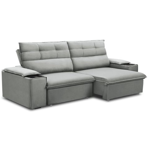 Sofá Retrátil Reclinável para Sala 3 Lugares 225cm Gordon F04 Veludo Cinza Claro - Lyam Decor
