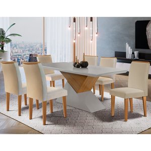 Mesa Aster 180 Tampo em MDF Canto Reto com 6 Cadeiras Lunara Moderna