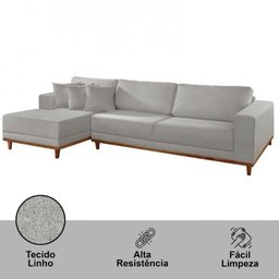 Sofá Cronos Linho 4 Lugares Chaise Lado Esquerdo Meu Sofá Online - 4