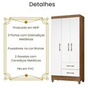 Ver imagem 3 de Guarda Roupa Solteiro Lima 3 Portas Naturale Branco Moval