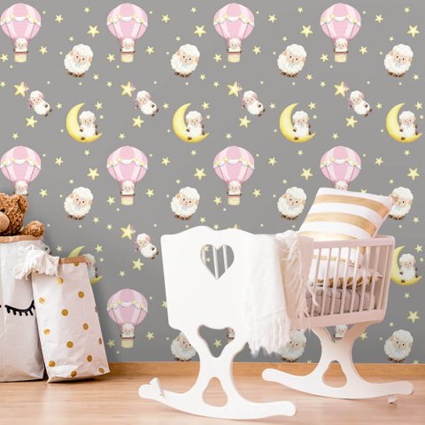 Papel de Parede Infantil - Ovelhas Arte Destaque 2,50 Metros