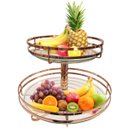 Ver imagem 2 de Fruteira Redonda de Mesa com Duas Prateleiras de Vidro Giosul em Aço Carbono Rosé Gold