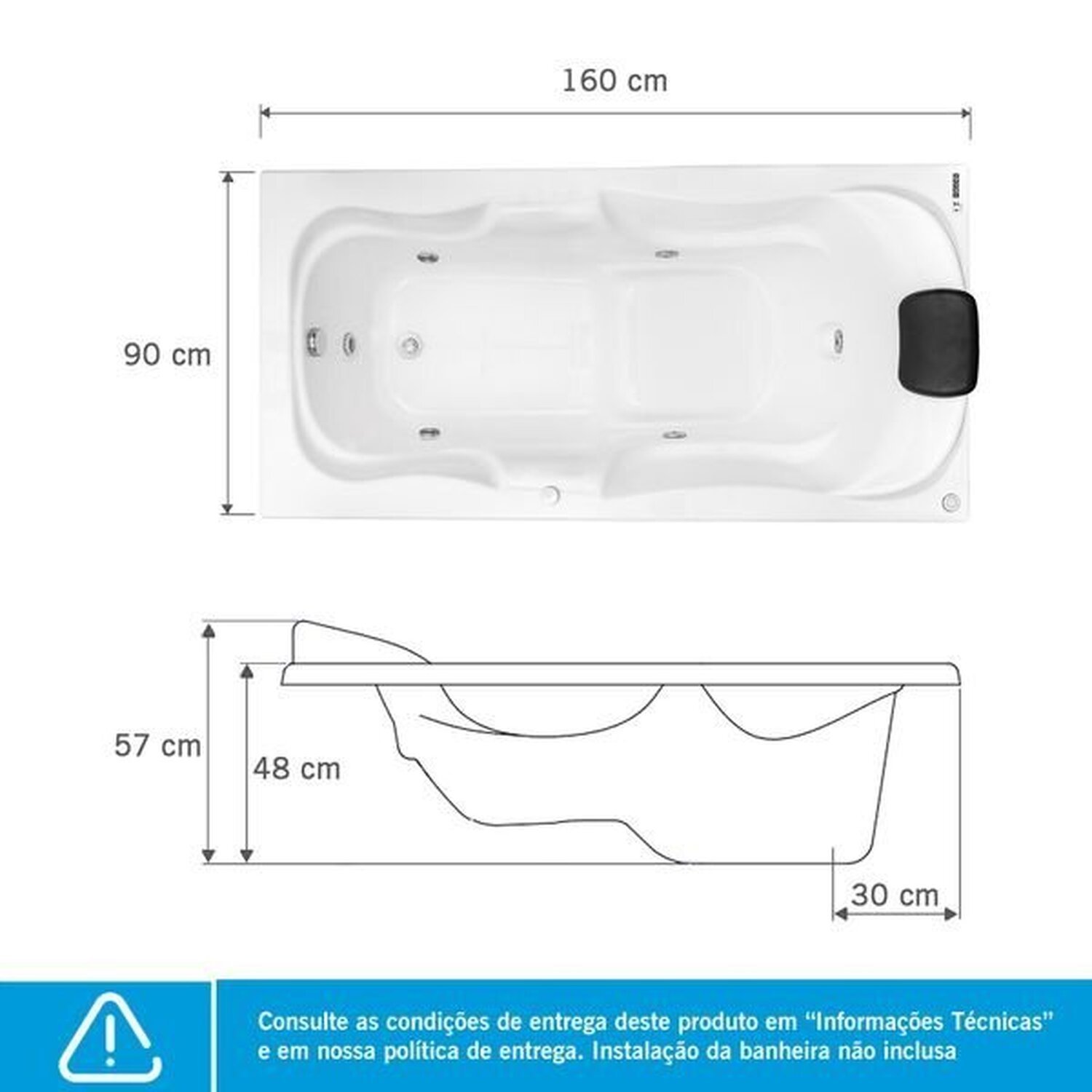 Banheira de Hidromassagem Serenade em Gel Coat Super Luxo com Aquecedor 160 Cm - Volume Ideal 180 Li - 220V - 3