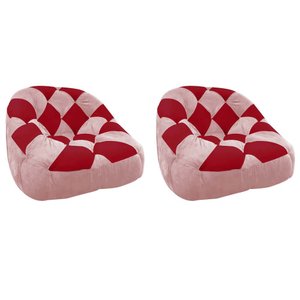 Kit 02 Poltrona Paloma Escritório Sala Pé Plástico Suede Rosa Bebê e Suede Vermelho - DOMINIC DECOR