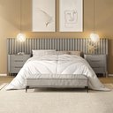 Ver imagem 1 de Conjunto Cabeceira Casal 280cm Painel Fixação na Parede MDF Grigio com Dourado Casa Lar Shop