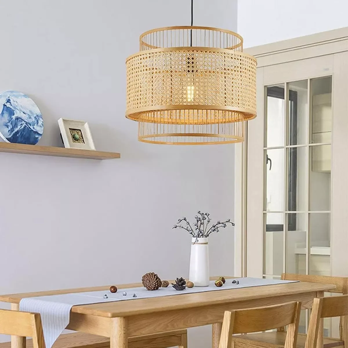 Ver imagem 5 de Lustre Pendente Rattan Cúpula Fibra Natural Luminária 39x30