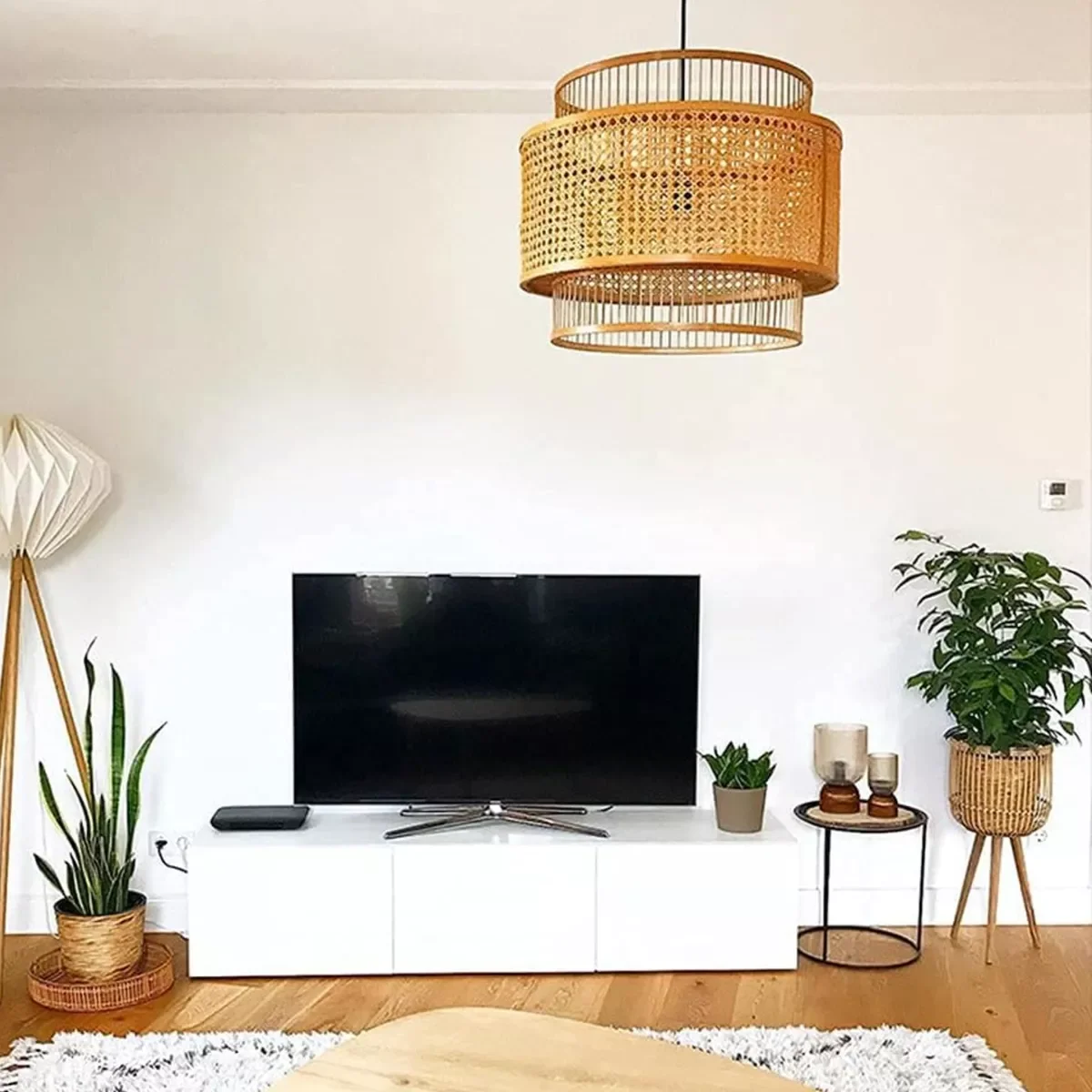 Ver imagem 4 de Lustre Pendente Rattan Cúpula Fibra Natural Luminária 39x30