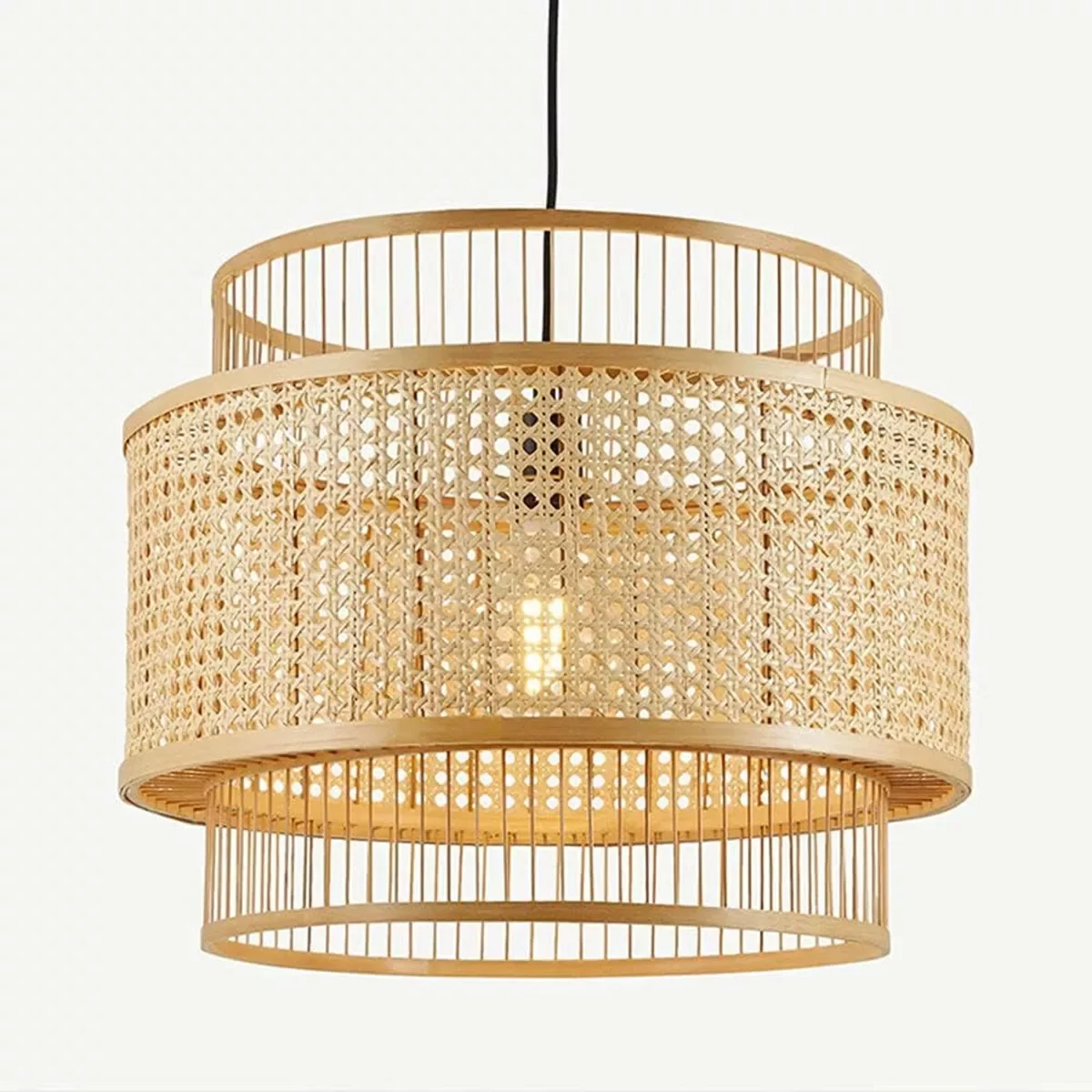 Ver imagem 1 de Lustre Pendente Rattan Cúpula Fibra Natural Luminária 39x30