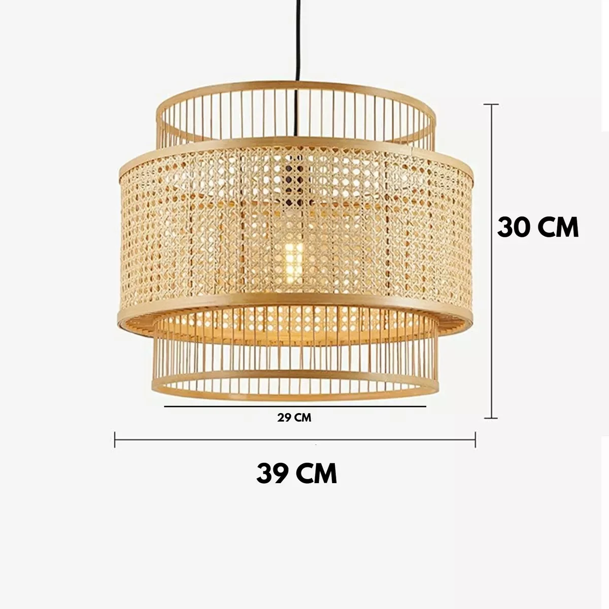 Lustre Pendente Rattan Cúpula Fibra Natural Luminária 39x30 - 6