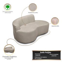 Sofá Feijão Orgânico Curvo Decorativo Forma Orgânica Linho para Sala e Escritorio - 5