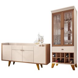 Kit Cristaleira e Buffet Aparador Lara Nature Off White Bnn Decor HB Móveis Kit´s - 2