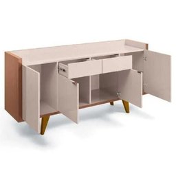 Kit Cristaleira e Buffet Aparador Lara Nature Off White Bnn Decor HB Móveis Kit´s - 4