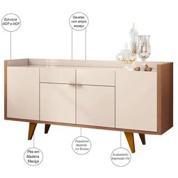 Kit Cristaleira e Buffet Aparador Lara Nature Off White Bnn Decor HB Móveis Kit´s - 5