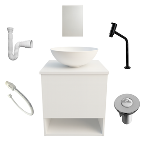 Kit Gabinete Banheiro Cuba Espelho Torneira Preta Valvula Sifão Engate Lavabo Completo