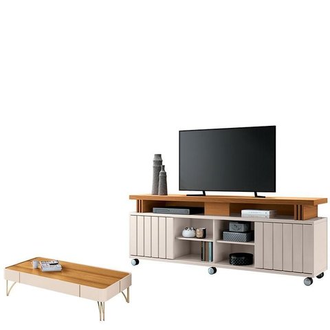 Rack Bancada Rivera 1.8 com Mesa de Centro Cadenza Cinamomo Off White – Hb Móveis