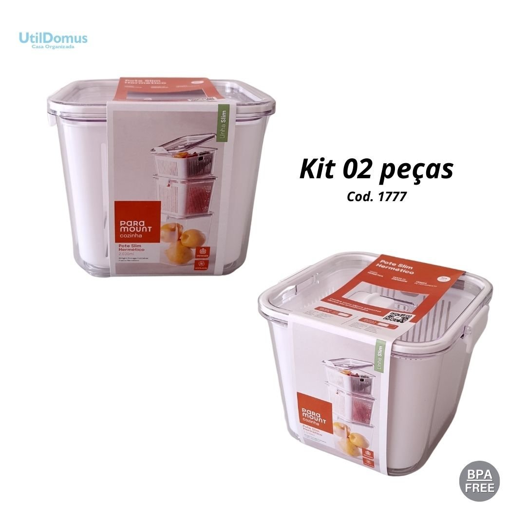 Kit 2 Pote Slim Multiuso Cesto de Drenagem 2.030 ml Branco - 5