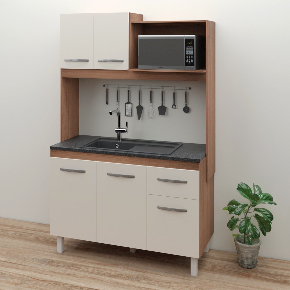 Armário Gabinete de Cozinha para pia de 120 cm Compacto 4 portas 3 ...