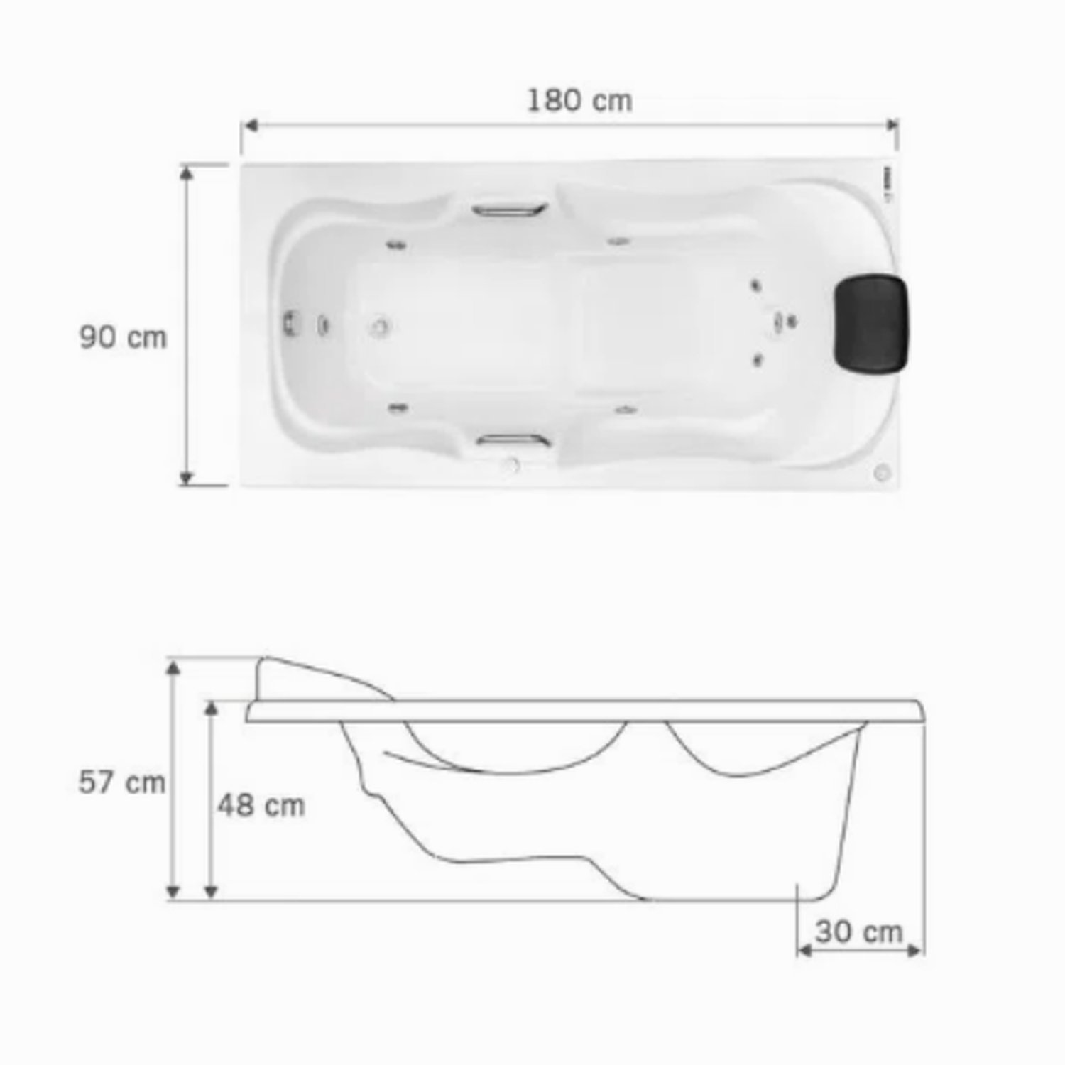 Banheira de Hidromassagem Serenade em Gel Coat Gran Luxo com Aquecedor 180 Cm - Volume Ideal 210 Lit - 110V - 3