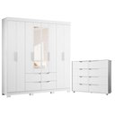 Ver imagem 1 de Guarda Roupa Casal Doble 08 Portas com Espelho e Cômoda Doble Branco Freijo Flex -Móveis Albatroz
