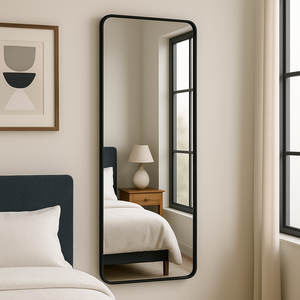 Espelho de Parede Retangular Grande 110x50cm Moldura em Alumínio Preto Corpo Inteiro Decorativo