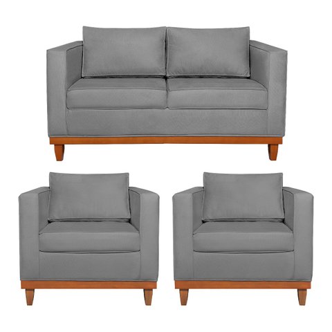 Kit Sofá 3 Lugares e 2 Poltronas Europa 180 cm Estilo Conforto e Elegância Suede - Doce Sonho Móveis